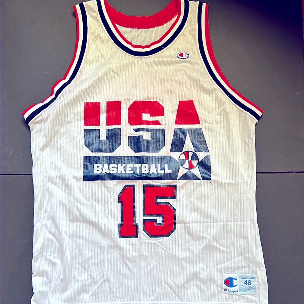 Vintage Champion USA Basketball Jersey Magic Johnson #15 Red, Blue, White